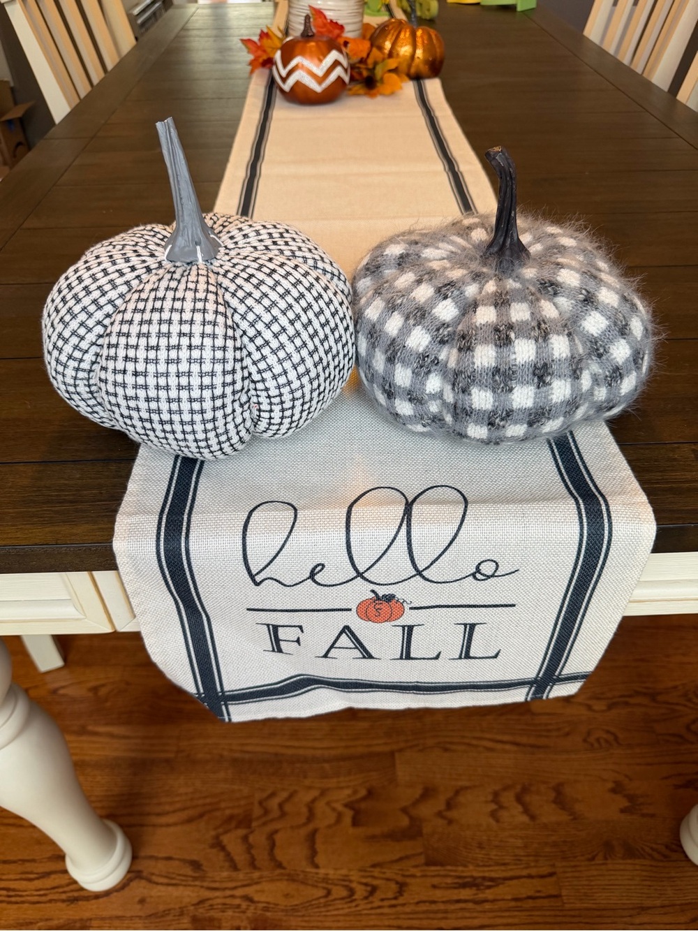 Set of 2 grey plaid pumpkins- 8” each